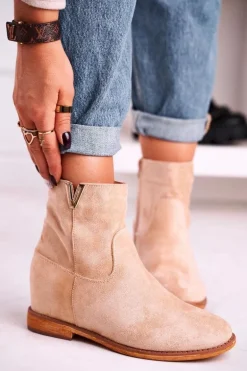 Damskie Botki Na Koturnie Zamszowe Beżowe Vanya