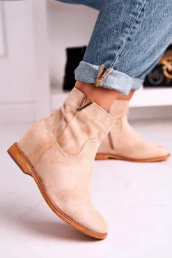 Damskie Botki Na Koturnie Zamszowe Beżowe Vanya