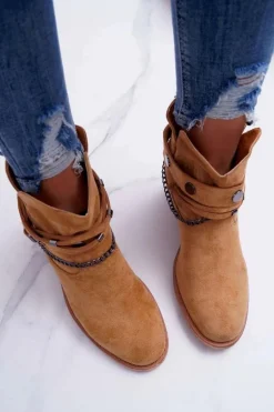 Damskie Botki Na Koturnie A3705 Camel Lucky