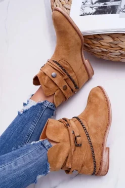 Damskie Botki Na Koturnie A3705 Camel Lucky