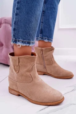 Damskie Botki Na Koturnie Beżowe Evana