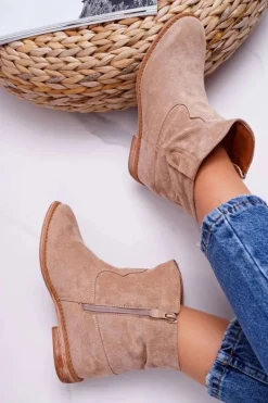 Damskie Botki Na Koturnie Beżowe Evana