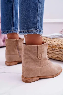 Damskie Botki Na Koturnie Beżowe Evana