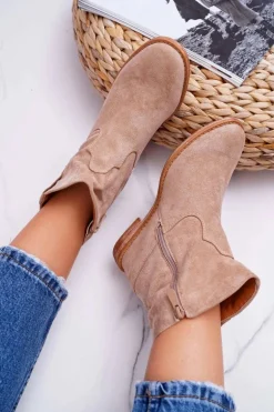 Damskie Botki Na Koturnie Beżowe Evana