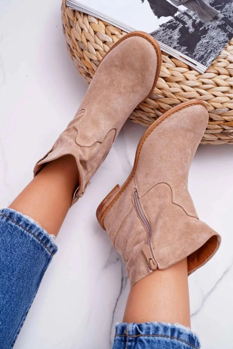 Damskie Botki Na Koturnie Beżowe Evana