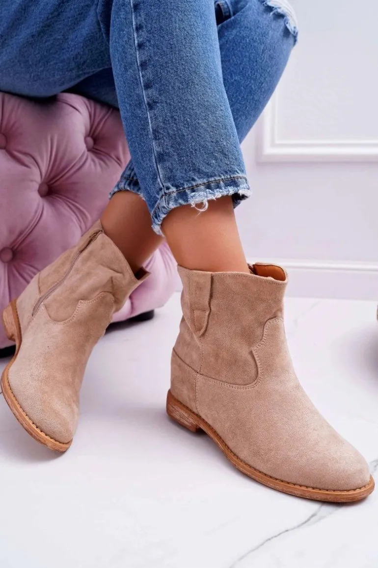 Damskie Botki Na Koturnie Beżowe Evana