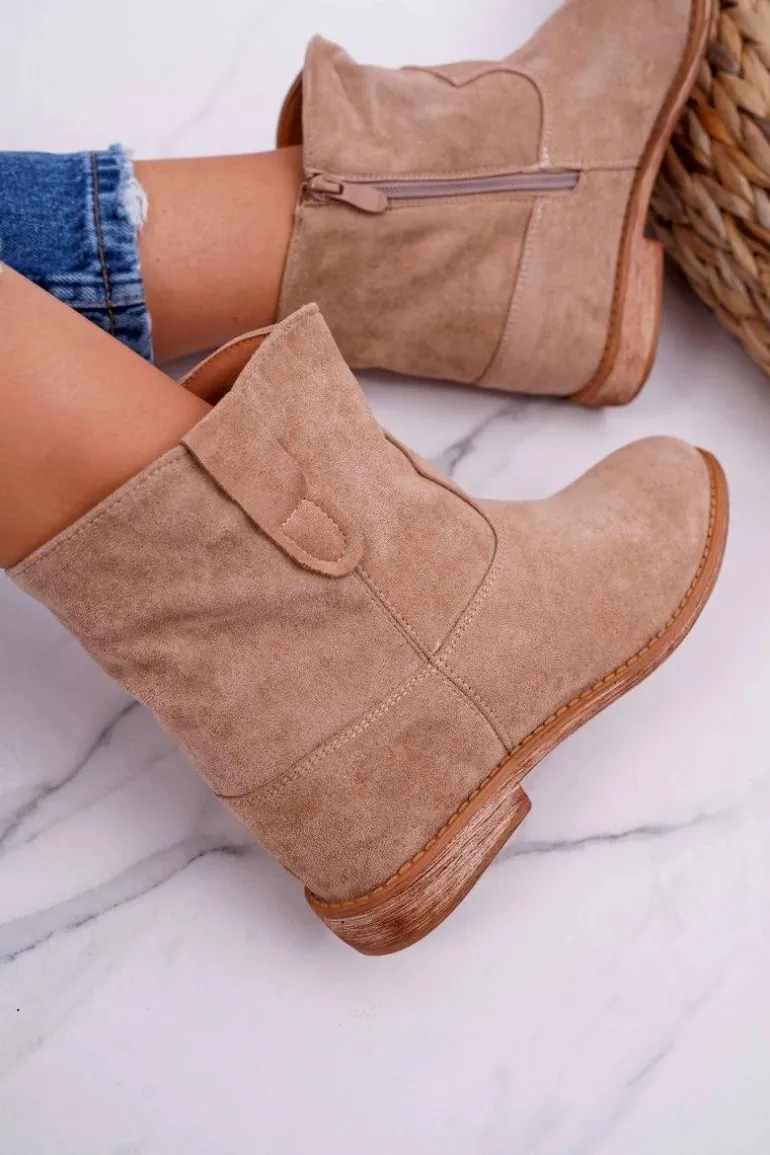 Damskie Botki Na Koturnie Beżowe Evana