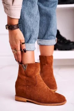 Damskie Botki Na Koturnie Zamszowe Brązowe Vanya