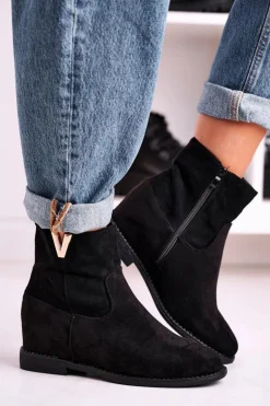 Damskie Botki Na Koturnie Zamszowe Czarne Vanya