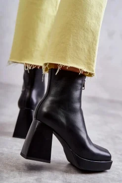 Damskie Botki Na Masywnym Obcasie Z Suwakiem Czarne Carrera