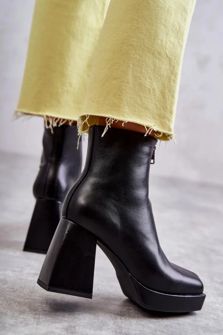 Damskie Botki Na Masywnym Obcasie Z Suwakiem Czarne Carrera