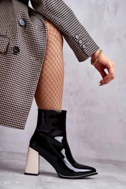 Damskie Botki Na Masywnym Obcasie Czarno-Białe Bernhild
