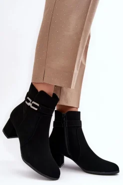 Damskie Botki Na Niskim Obcasie Z Ozdobą Czarne Numissa