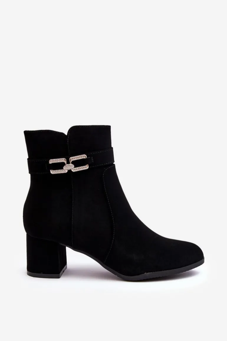 Damskie Botki Na Niskim Obcasie Z Ozdobą Czarne Numissa