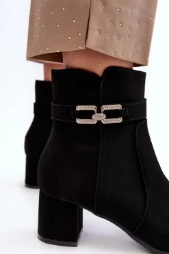 Damskie Botki Na Niskim Obcasie Z Ozdobą Czarne Numissa