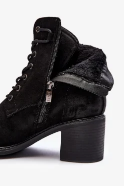 Damskie Botki Na Niskim Obcasie Sznurowane Czarne Serellia