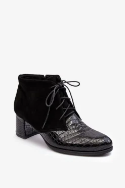 Damskie Botki Na Niskim Słupku Wężowy Wzór Czarne Ebba