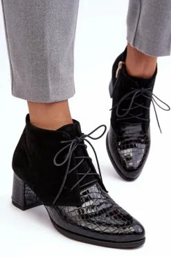 Damskie Botki Na Niskim Słupku Wężowy Wzór Czarne Ebba