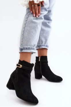 Damskie Botki Na Niskim Słupku Czarne Verice