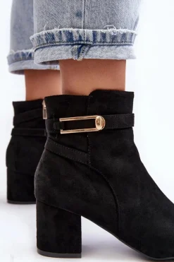 Damskie Botki Na Niskim Słupku Czarne Verice