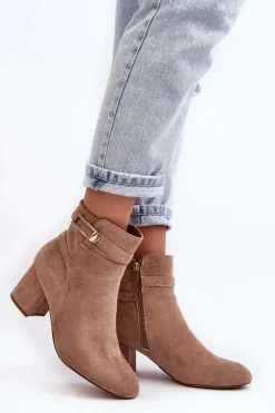 Damskie Botki Na Niskim Słupku Beżowe Verice