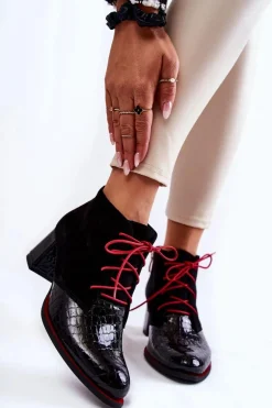 Damskie Botki Na Niskim Słupku Czarne Ebba