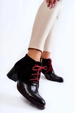 Damskie Botki Na Niskim Słupku Czarne Ebba