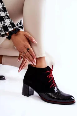 Damskie Botki Na Niskim Słupku Czarne Ebba