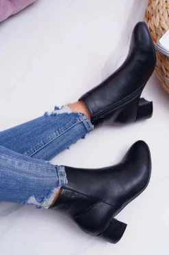 Damskie Botki Na Obcasie Ocieplane Czarne Fiorelli