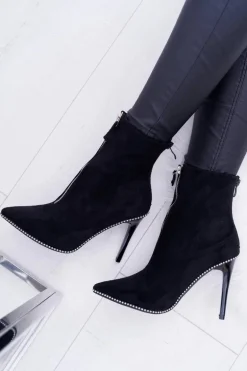 Damskie Botki Na Obcasie Lu Boo Dwa Suwaki Zamszowe Czarne Suzy