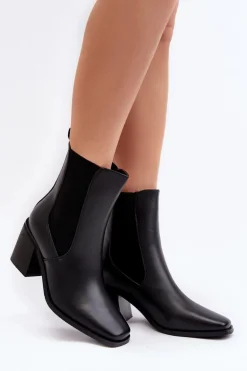 Damskie Botki Na Obcasie Ekoskóra Czarne Creazza