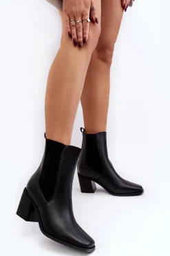 Damskie Botki Na Obcasie Ekoskóra Czarne Creazza