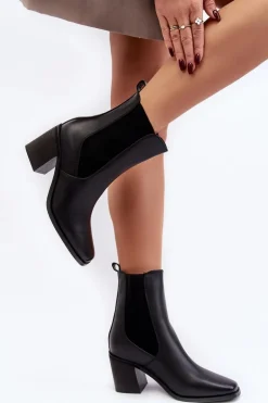 Damskie Botki Na Obcasie Ekoskóra Czarne Creazza