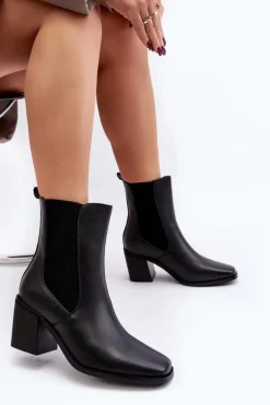 Damskie Botki Na Obcasie Ekoskóra Czarne Creazza