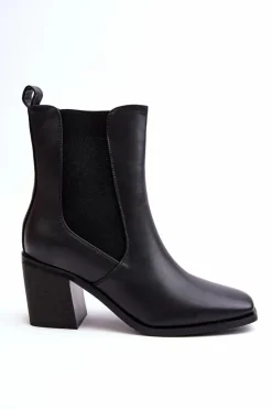 Damskie Botki Na Obcasie Ekoskóra Czarne Creazza