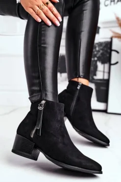 Damskie botki na obcasie ocieplane czarne Discretely
