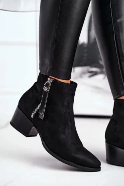 Damskie botki na obcasie ocieplane czarne Discretely