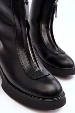 Damskie Botki Na Płaskim Obcasie Z Suwakiem Czarne Elkasa