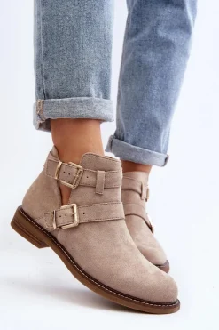 Damskie Botki Na Płaskim Obcasie Z Paskami Jasnobeżowe Melviana