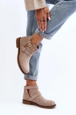 Damskie Botki Na Płaskim Obcasie Z Paskami Jasnobeżowe Melviana