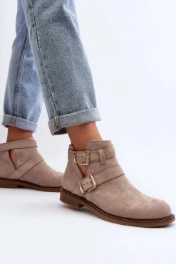 Damskie Botki Na Płaskim Obcasie Z Paskami Jasnobeżowe Melviana