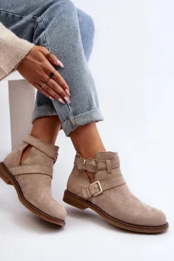 Damskie Botki Na Płaskim Obcasie Z Paskami Jasnobeżowe Melviana