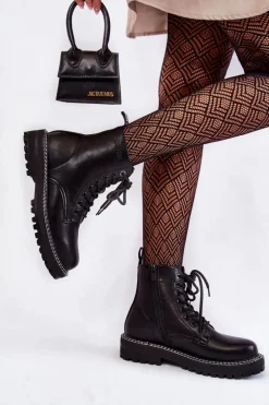 Damskie Botki Na Platformie Big Star KK274538 Czarne