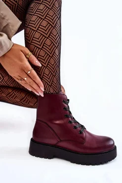 Damskie Botki Na Platformie Bordowe Randi