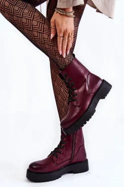 Damskie Botki Na Platformie Bordowe Randi