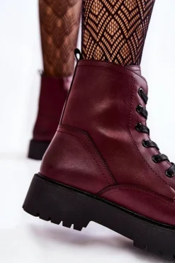 Damskie Botki Na Platformie Bordowe Randi