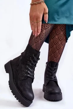 Damskie Botki Na Platformie Czarne Randi