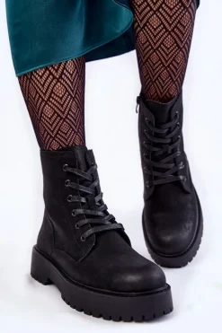 Damskie Botki Na Platformie Czarne Randi