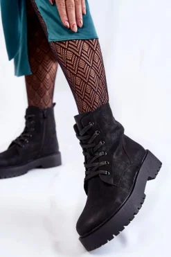 Damskie Botki Na Platformie Czarne Randi