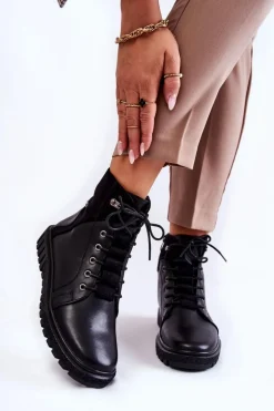 Damskie Botki Na Platformie Czarne Kristin